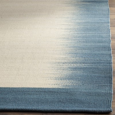 Light Blue and Beige Wool Flat Woven Reversible Rug, 4' x 6'