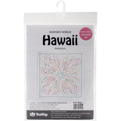 Sashiko World Hawaii Stamped Embroidery Kit-Anthurium