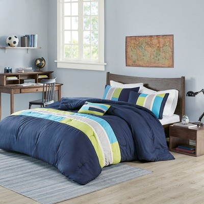 Navy Twin Microfiber Striped Comforter Set