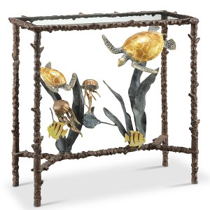 SPI Home Turtle and Sealife Console Table Metal Sculptural Base and Glass Top Ocean Inspired 33.5 Inches Tall - 1 of 4