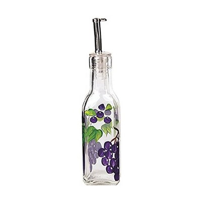 Grant Howard 6 Ounce Home Kitchen Hand Painted Grapes Design Glass Oil Vinegar Square Cruet Bottle for Salad Dressing and Dish Soap