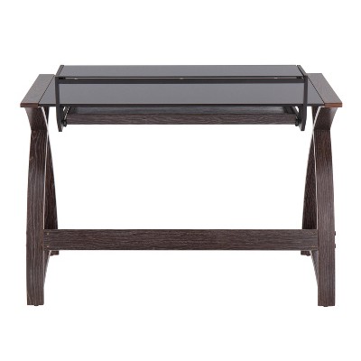 Bentley 43'' Dark Grey Wood and Black Glass Mid-Century Modern Desk with Hutch