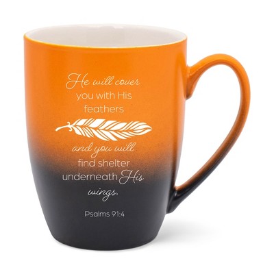 He Will Cover You With His Fears  You Will Find Shelter Underneath His Wings Two Toned Matte Orange  Black 12 ounce Ceramic Stoneware Coffee Cup Mug
