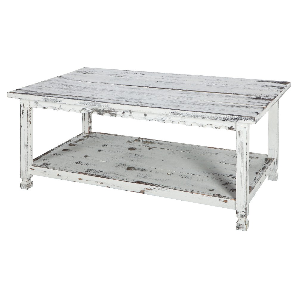 42" Coffee Table Wood White - Alaterre Furniture: Farmhouse Style with Shelf Storage, Square Shape