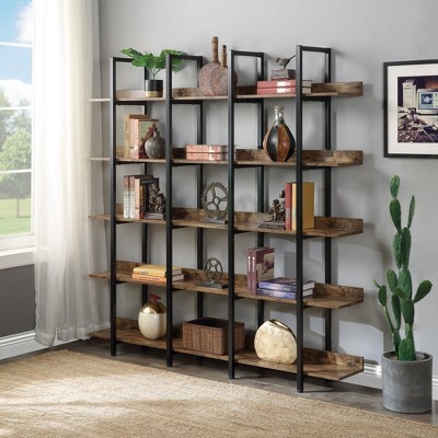 Chic Crate-5-Tier Open Bookshelf – Vintage Industrial | MDF+Metal Frame | Home Office | Open Shelving