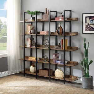 Chic Crate-5-Tier Open Bookshelf – Vintage Industrial | MDF+Metal Frame | Home Office | Open Shelving - 1 of 4
