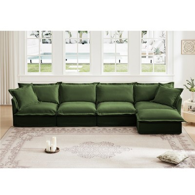 Upholstered Sectional Sofa, 4 Seater Free Combination Convertible Sofa, Sofas with Ottoman, Chenille Fabric Sectional Sofas-Cuddlewood