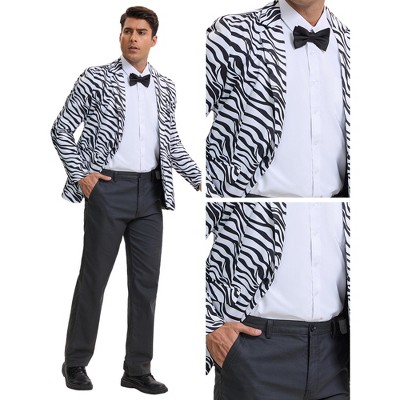INSPIRE CHIC Men's Slim Fit Peak Lapel One Button Party Animal Printed Blazers Zebra Print Large — фото 5
