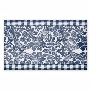 Stupell Industries Navy Gingham Florals Printed Outdoor Door Mat, design by Kim Allen, 18"x30" - 1 of 4