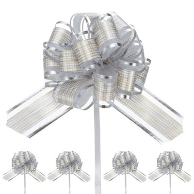 Unique Bargains Plastic Tree Stripes Gold Edge Large Satin Pull Bow 10 Count