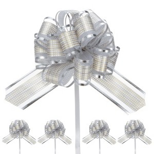 Unique Bargains Plastic Tree Stripes Gold Edge Large Satin Pull Bow 10 Count - 1 of 4
