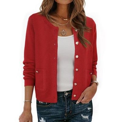 INSPIRE CHIC Women's Open Front Collarless Button Down Business Casual Chunky Sweater Cardigans