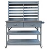 65''H Fir Wood Farmhouse Rustic Outdoor Potting Bench Table With Lockable Wheels,Upper Hutch,Stainless Steel Top And Towel Rack -Maison Boucle - 4 of 4