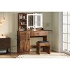 Makeup Vanity Desk with Mirror and Lights, Vanity Table Set with Drawer＆ Chair & 3 Shelves, Bedroom, Brown - 3 of 4