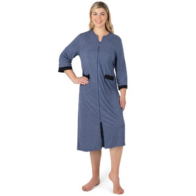 PAVILIA Women Zipper Robe, Loungewear Dress Lightweight Sleepwear Housecoat Nightgown Long Bathrobe, Jersey Robe with Pocket