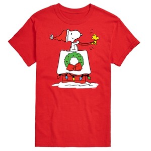 Men's - Peanuts - Snoopy & Woodstock House Sleigh Short Sleeve Graphic T-Shirt - 1 of 4