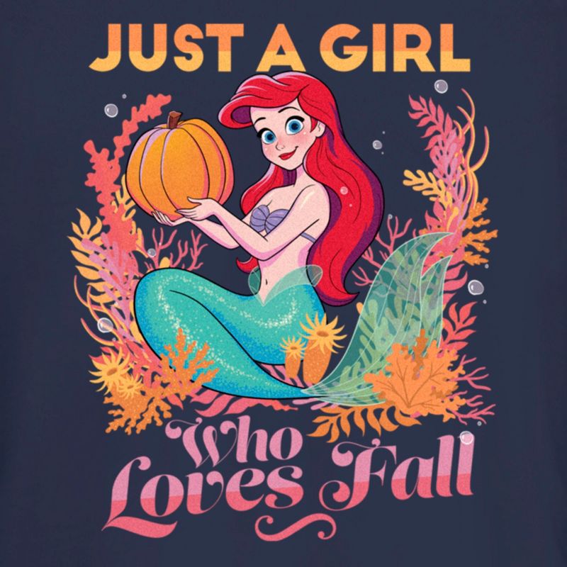 Juniors Womens Disney Ariel Just a Girl Who Loves Fall T-Shirt, 2 of 5