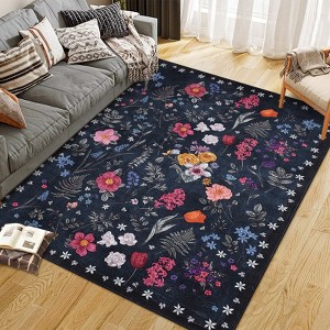 Boho Washable Floral Rugs, Large Living Room Rug, Non-Slip Soft Indoor Rugs for Bedroom, Area Rug Carpet for Dining Room Guest Room - 1 of 4
