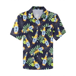 Men's Hawaiian Shirt Short Sleeve Linen Button Down Shirts Casual Floral Printed Beach Shirts with Pocket - 1 of 4