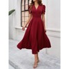 Coolmee Women's Summer Casual Dresses Puff Sleeve V-Neck A-line Flowy Midi Dress Evening Party Cocktail Dress - 3 of 4