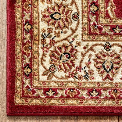 Sarouk Red Floral Oriental Runner Rug with Jute Backing