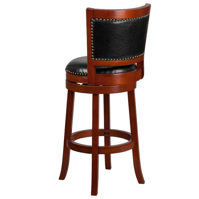Merrick Lane Amara Series Wooden Stool with Open Panel Back with Faux Leather Accent and Seat, 5 of 9