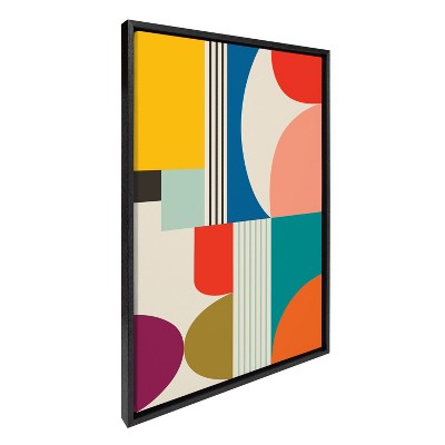 Colorful Abstract Mid Century Modern Canvas Wall Art, 23x33, Black Frame