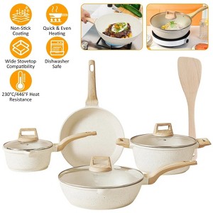 LunaLulinlk 8 Piece Kitchen Cookware Set Pot Set White Nonstick Granite Coated - 1 of 4