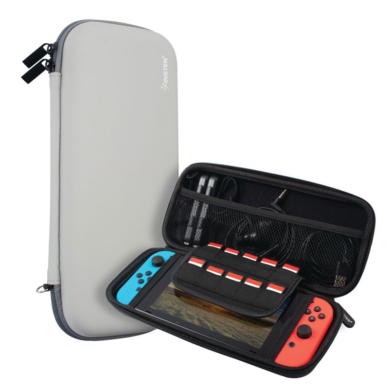 Insten Carrying Case with 10 Game Card Holder Slots for Nintendo Switch & OLED Model, Controllers and Accessories, Gray Portable Travel Cover, 1 of 10