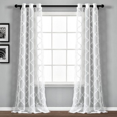 Photo 1 of 2pk 38x84 Sheer Avon Trellis Curtain Panels White - Lush Dcor