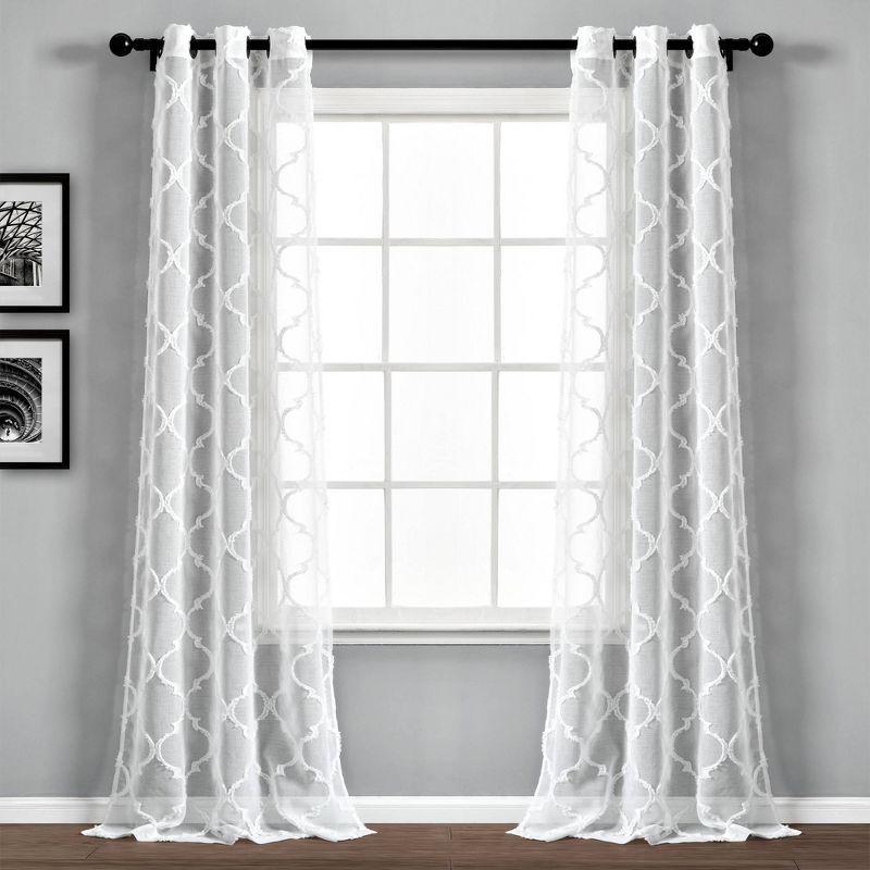 2pk 38&#34;x84&#34; Sheer Avon Trellis Curtain Panels White - Lush D&#233;cor, 1 of 10