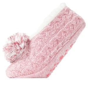 Memoi Women's Plush Pom-Pom Chenille Cable Knit Slippers - 1 of 4