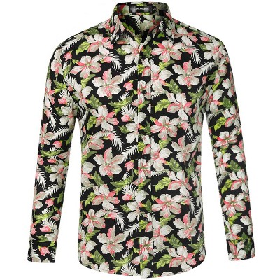 Lars Amadeus Men's Floral Dress Shirts 100% Cotton Long Sleeve Casual Button Down Shirts