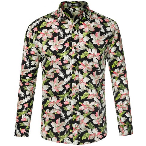 Lars Amadeus Men's Hawaiian Floral Dress Shirts 100% Cotton Long Sleeve ...