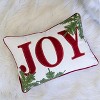 Gulches Embroidered Christmas Throw Pillow ¨C 14x20" Red & White Velvet Lumbar Cushion with Green Holiday Accents - 2 of 4