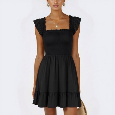 Knit & Lounge Women’s Smocked Mini Dress Ruffle Sleeves Square Neck Tiered Hem Soft Lightweight Fabric