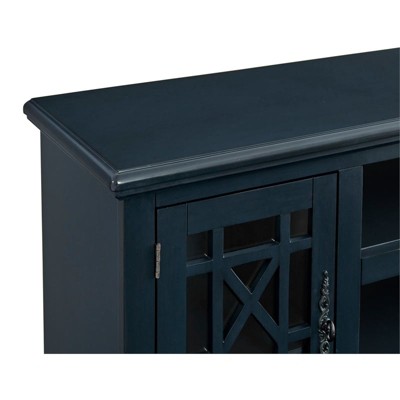 Catalina Blue Transitional 63" TV Stand with Trellis Glass Doors