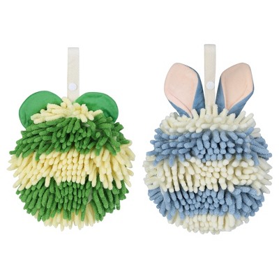REGALWOVEN Cute Cartoon Soft Absorbent Fluffy Chenille Ball Hand Towels 2 Pcs