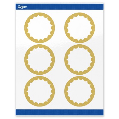 Avery Printable Round Labels, Gold Edge Dots, 3" Diameter, Glossy White Round Labels, Permanent, Laser/Inkjet, 60ct, Great for Product Labels