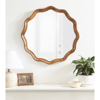Hatherleigh 28" Rustic Brown Scalloped Round Wood Mirror