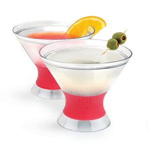 HOST Freeze Insulated Martini Cooling Cups, Plastic Freezer Gel Chiller Double Wall Stemless Cocktail Glass Bright Pink 9oz Set of 2 - 1 of 3
