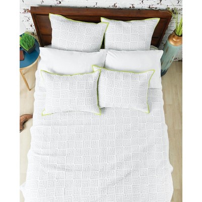Spencer White and Citron Cotton Standard Sham with Geometric Quilting
