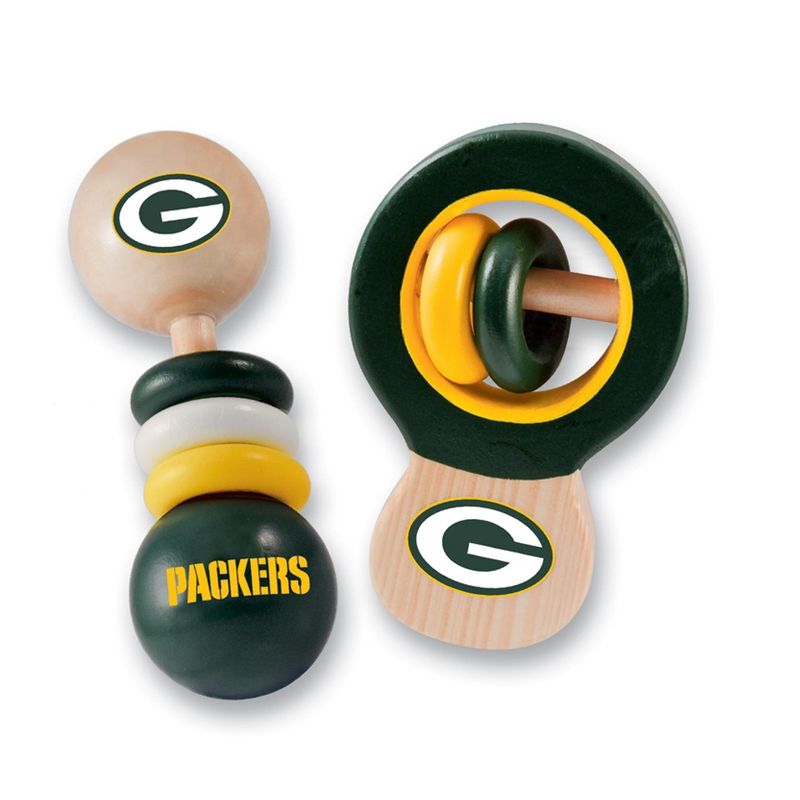 Baby Fanatic Wood Rattle 2 Pack - NFL Green Bay Packers Baby Toy Set, 2 of 5