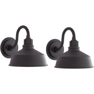 Franklin Iron Works Arnett Rustic Industrial Outdoor Wall Light Fixtures Set of 2 Black Metal 10" Downlight Shade for Post Exterior Barn - 1 of 4