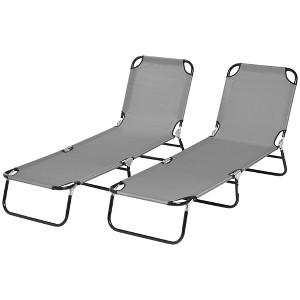 TiramisuBest 2 PCS Folding Chaise Lounge Pool Chairs,Outdoor Sun Tanning Chairs with 5-Level Reclining Back,Steel Frame for Beach,Yard,Patio,Dark Gray - 1 of 4