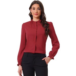 INSPIRE CHIC Women's Button Down Ruffle Collar Long Sleeve Chiffon Shirt - 1 of 4