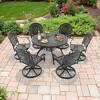 7-Piece Round Cast Aluminum Outdoor Patio Dining Set with Swivel Chairs & Red Cushions & Umbrella Hole - 4 of 4