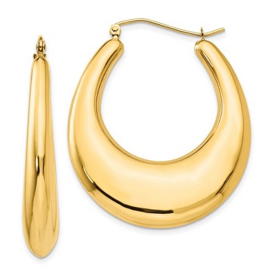 Black Bow Jewelry 7mm x 40mm Polished 14k Yellow Gold Tapered Puffed Oval Hoop Earrings