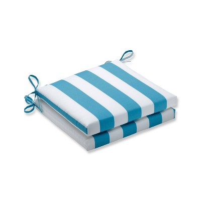 2pc Cabana Stripe Squared Corners Outdoor Seat Cushion - Turquoise - Pillow Perfect