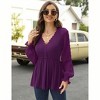 Clearlove Women’s Puff Sleeve Blouse with Peplum Waist V-Neck Ruffle Hem Long Sleeve T-Shirt Flared Cuff Top - 3 of 4